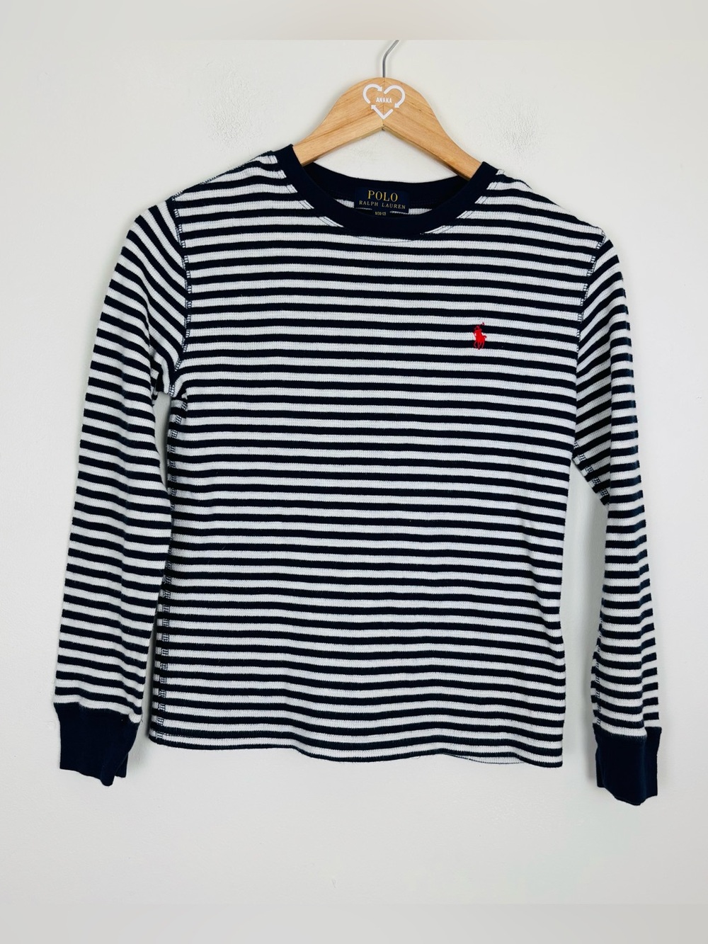 Polo Ralph Lauren Boys M 10-12 navy and white stripe waffle long sleeve top